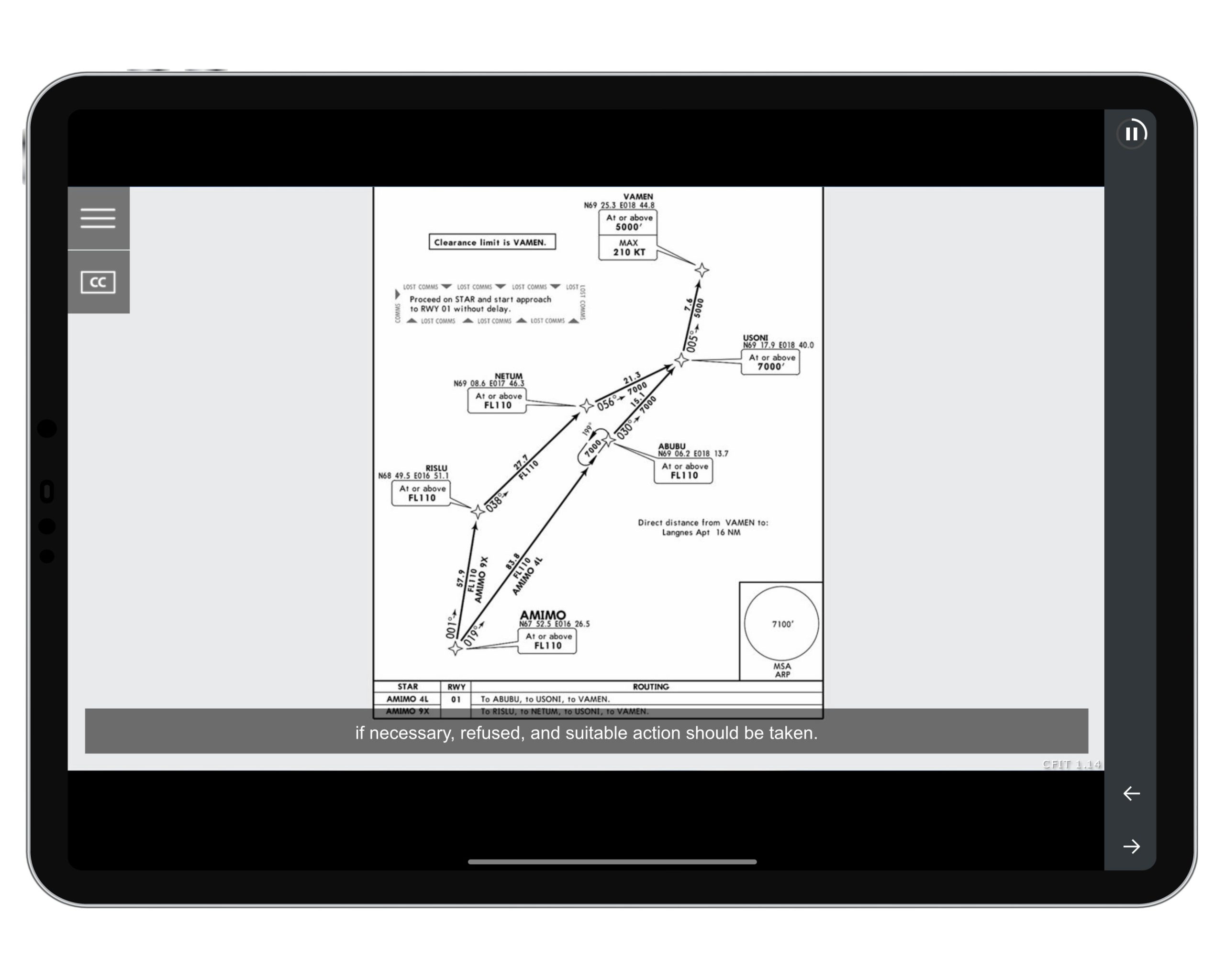 Screenshot showing Controlled Flight Into Terrain course for the airline flight crew and instructors.