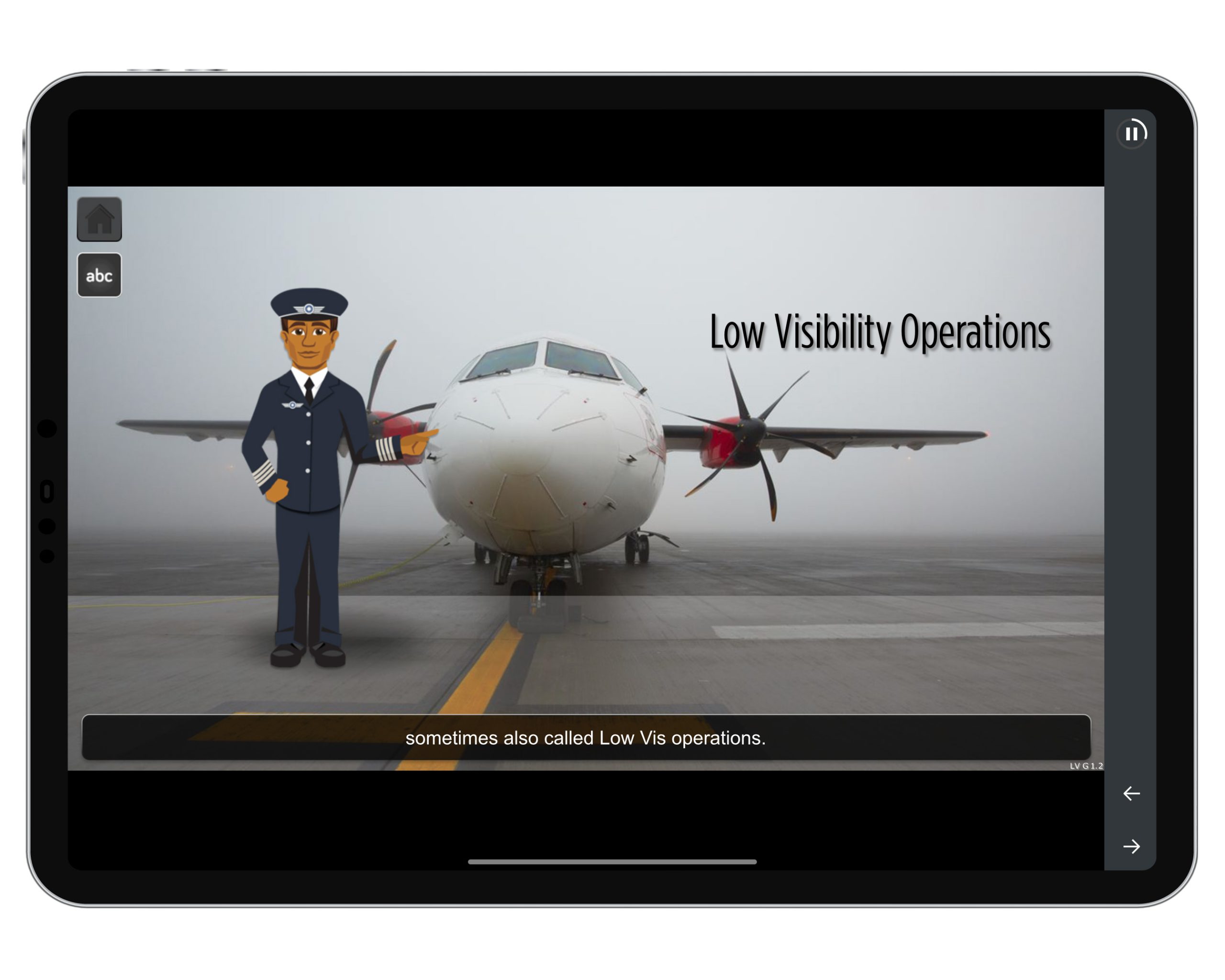 Screenshot showing Low Visibility Operations for the airline flight crew and flight instructors.