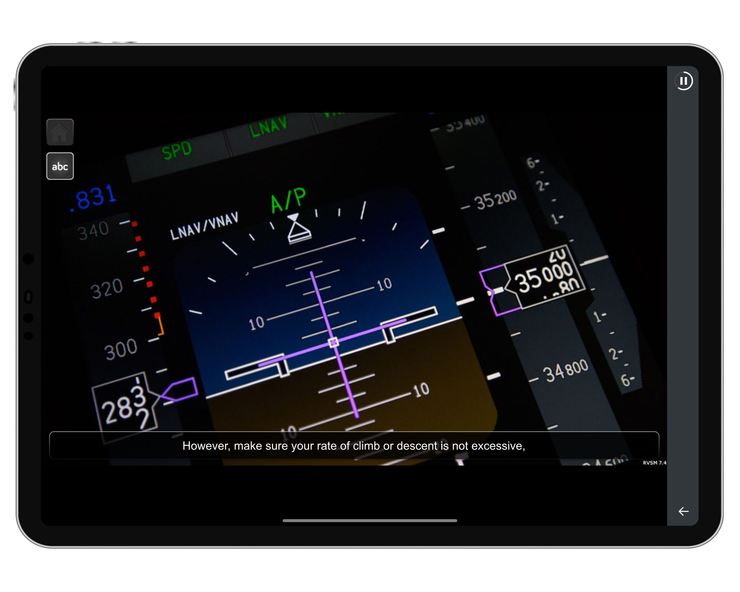 Screenshot showing Reduced Vertical Separation Minima course for the airline flight crew and flight instructors.