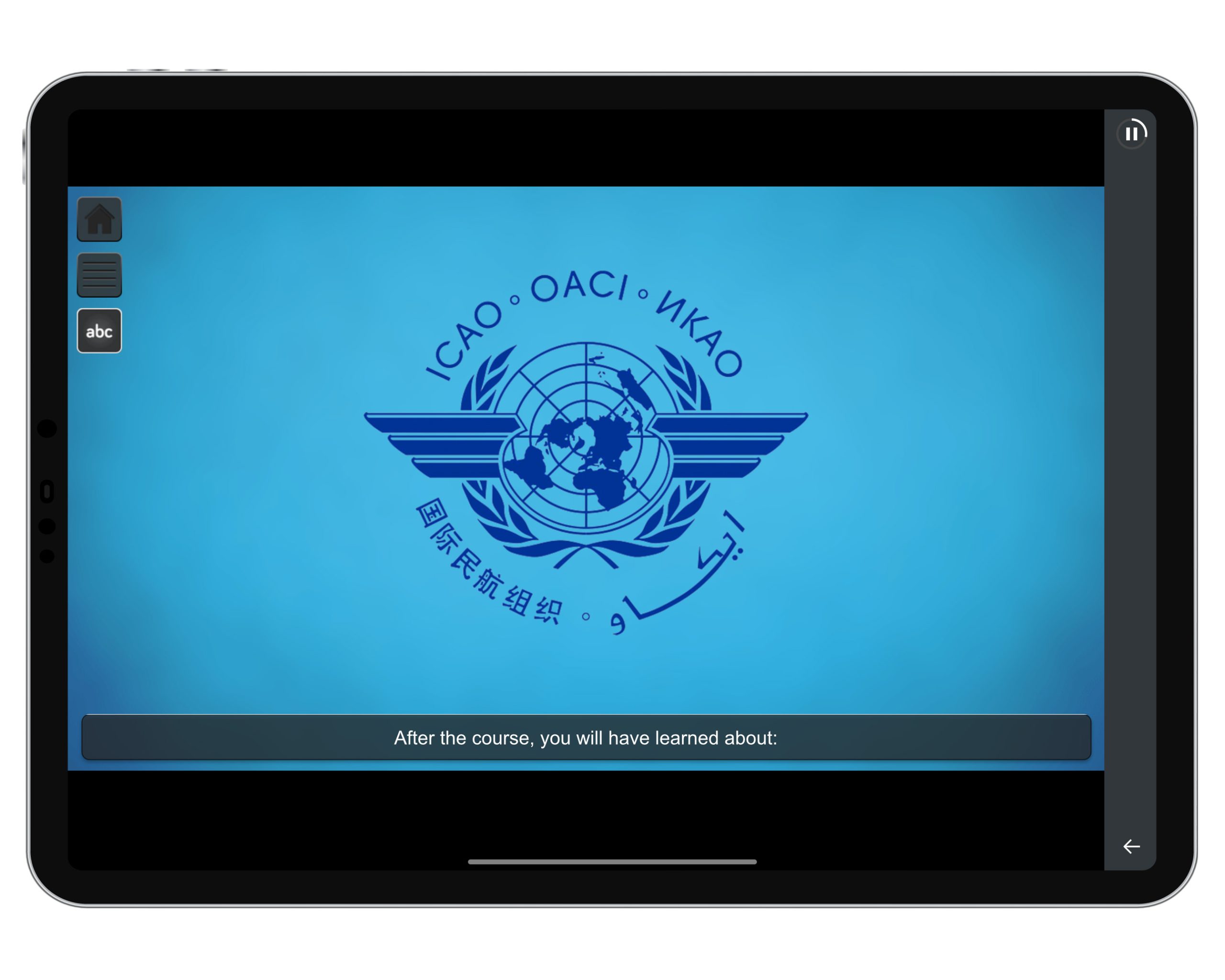 Screenshot showing Security Awareness course for the airline flight crew, cabin crew and security staff.