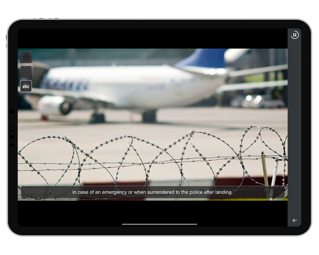 Screenshot showing Security Awareness course for the airline flight crew, cabin crew, and security staff.